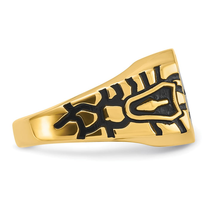 Exclusive 10K Men's Polished Antiqued Masonic Ring | Stylish Grooved Design-7