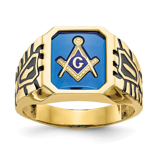 Exclusive 10K Men's Polished Antiqued Masonic Ring | Stylish Grooved Design