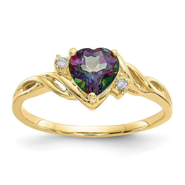 10K Heart Mystic Fire Topaz Ring with 0.01ct Diamond Accent
