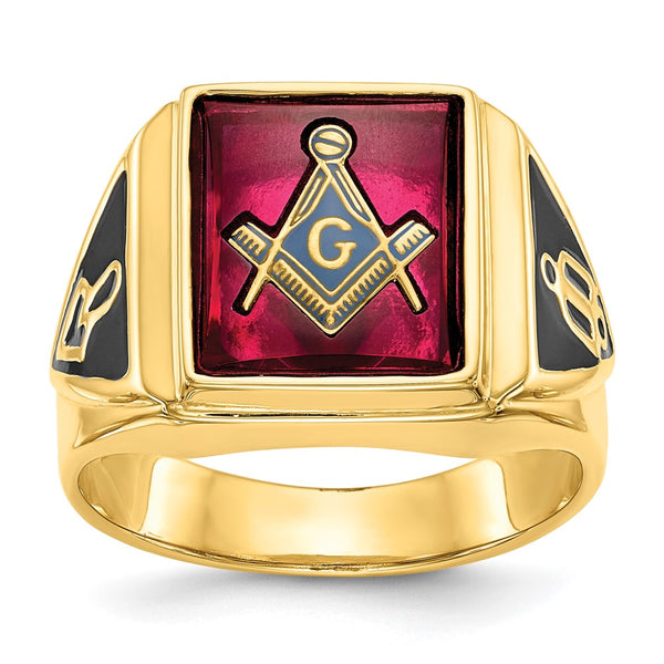 10K Men's Masonic Ring with Lab-Created Ruby - Style GR1-1000716