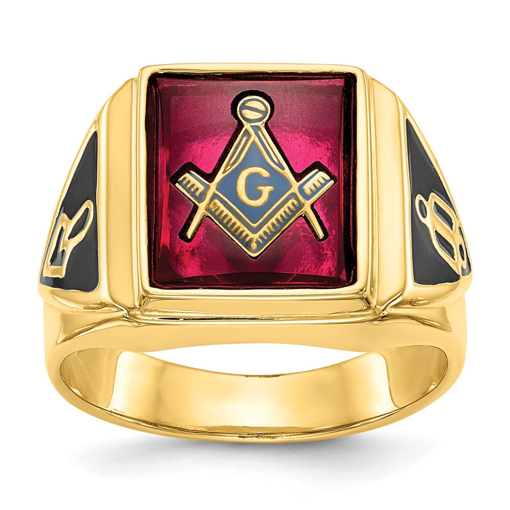 Shop 10K Men's Masonic Ring with Lab-Created Ruby, Stylish Finish & Value