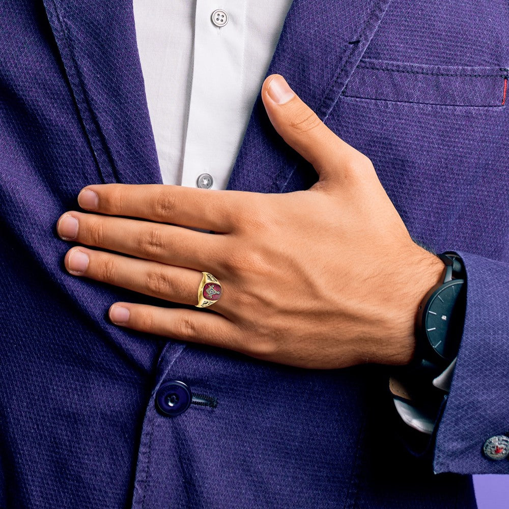 Shop Exclusive 10K Men's Masonic Ring with Lab-Created Ruby & Black Enamel