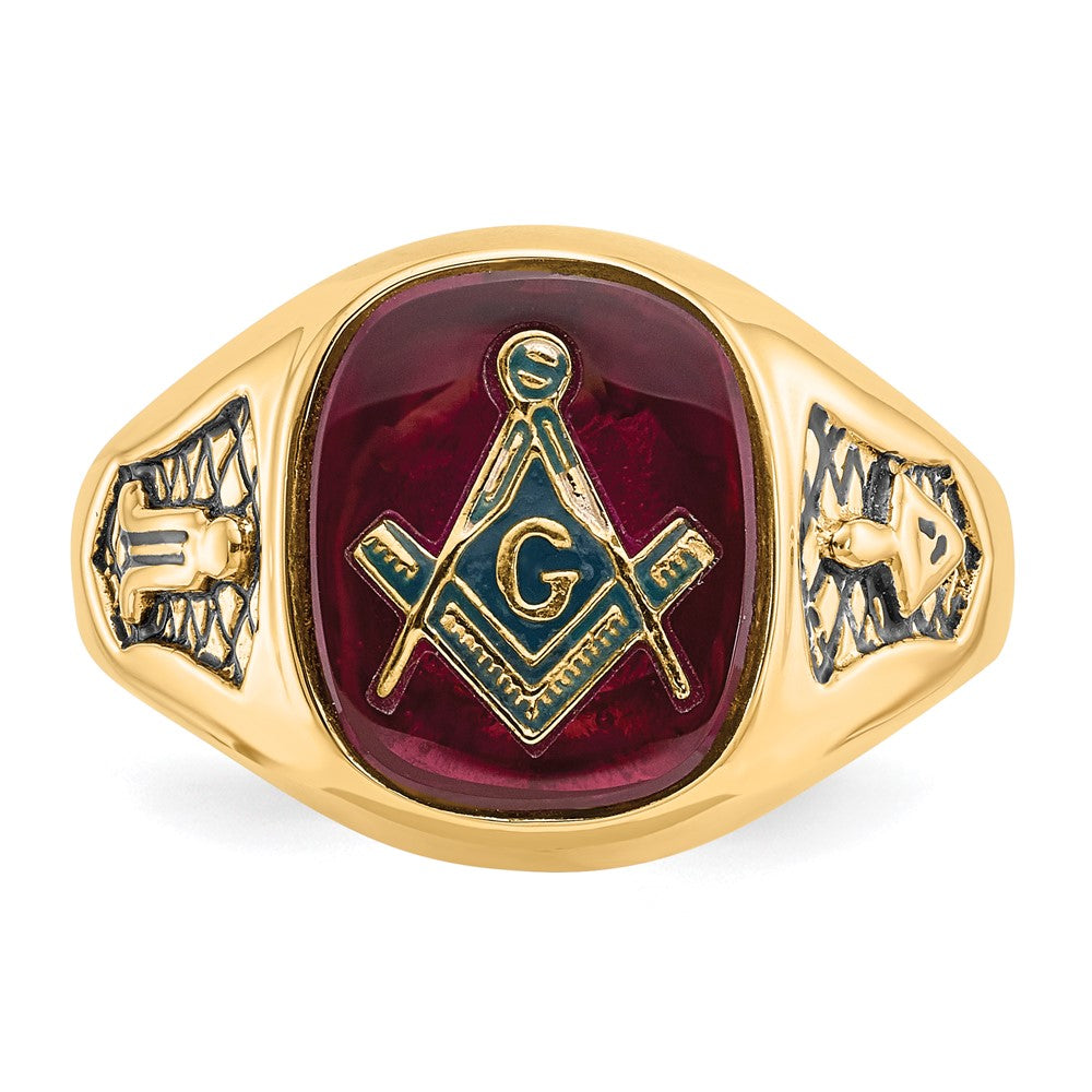 Shop Exclusive 10K Men's Masonic Ring with Lab-Created Ruby & Black Enamel