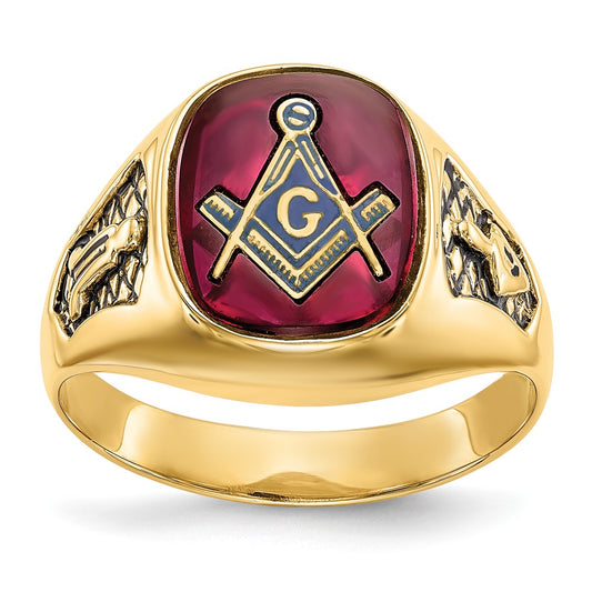 Shop Exclusive 10K Men's Masonic Ring with Lab-Created Ruby & Black Enamel