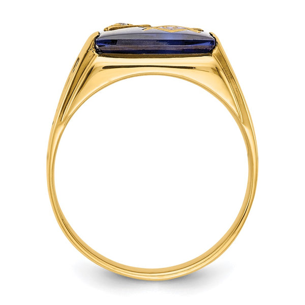 10K Men's Masonic Ring: Polished Finish, Blue Spinel Diamonds