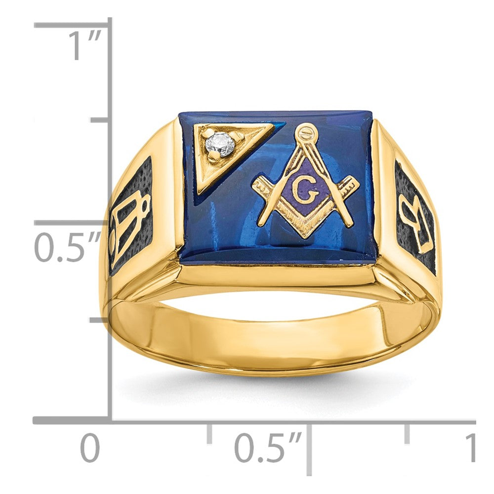 Exclusive 10K Men's Masonic Ring: Polished Finish, Blue Spinel & Diamonds