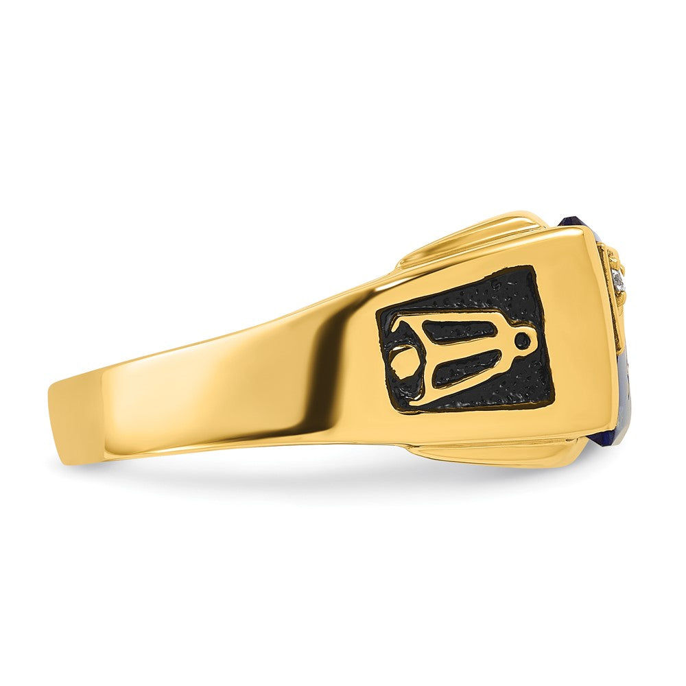 Exclusive 10K Men's Masonic Ring: Polished Finish, Blue Spinel & Diamonds