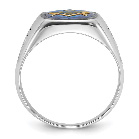 Shop Stylish 10K White Gold Men's Polished Masonic Ring with Blue Spinel Accent