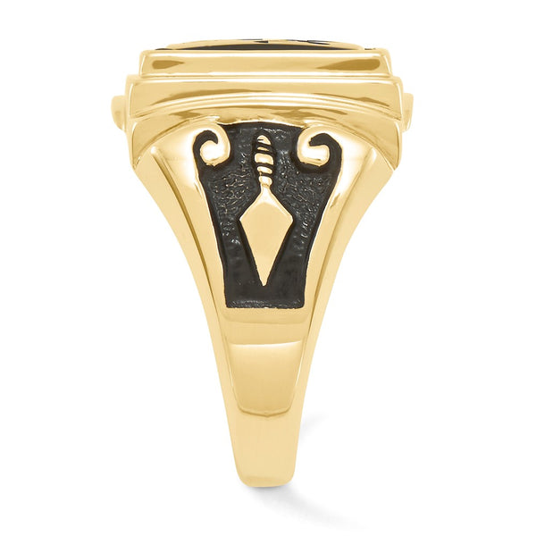 10K Men's Masonic Ring with Onyx Inlay & Polished