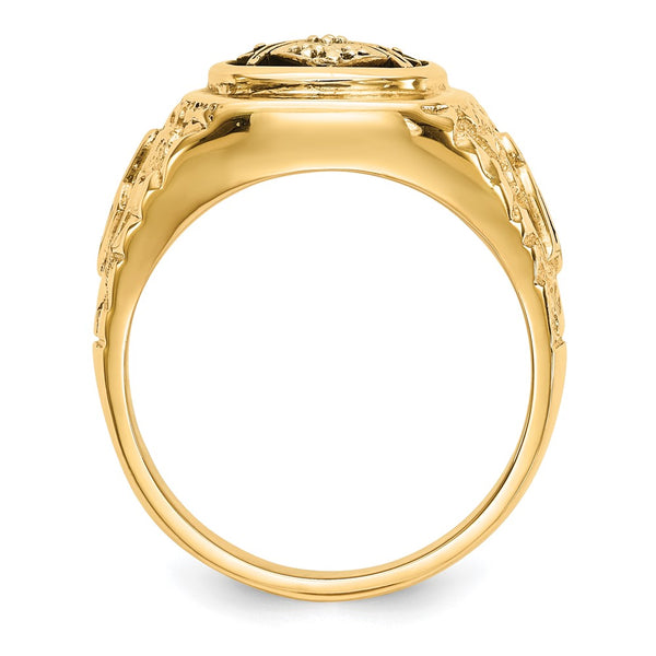 10K Polished Nugget-Textured Masonic Ring with AA Quality Diamonds