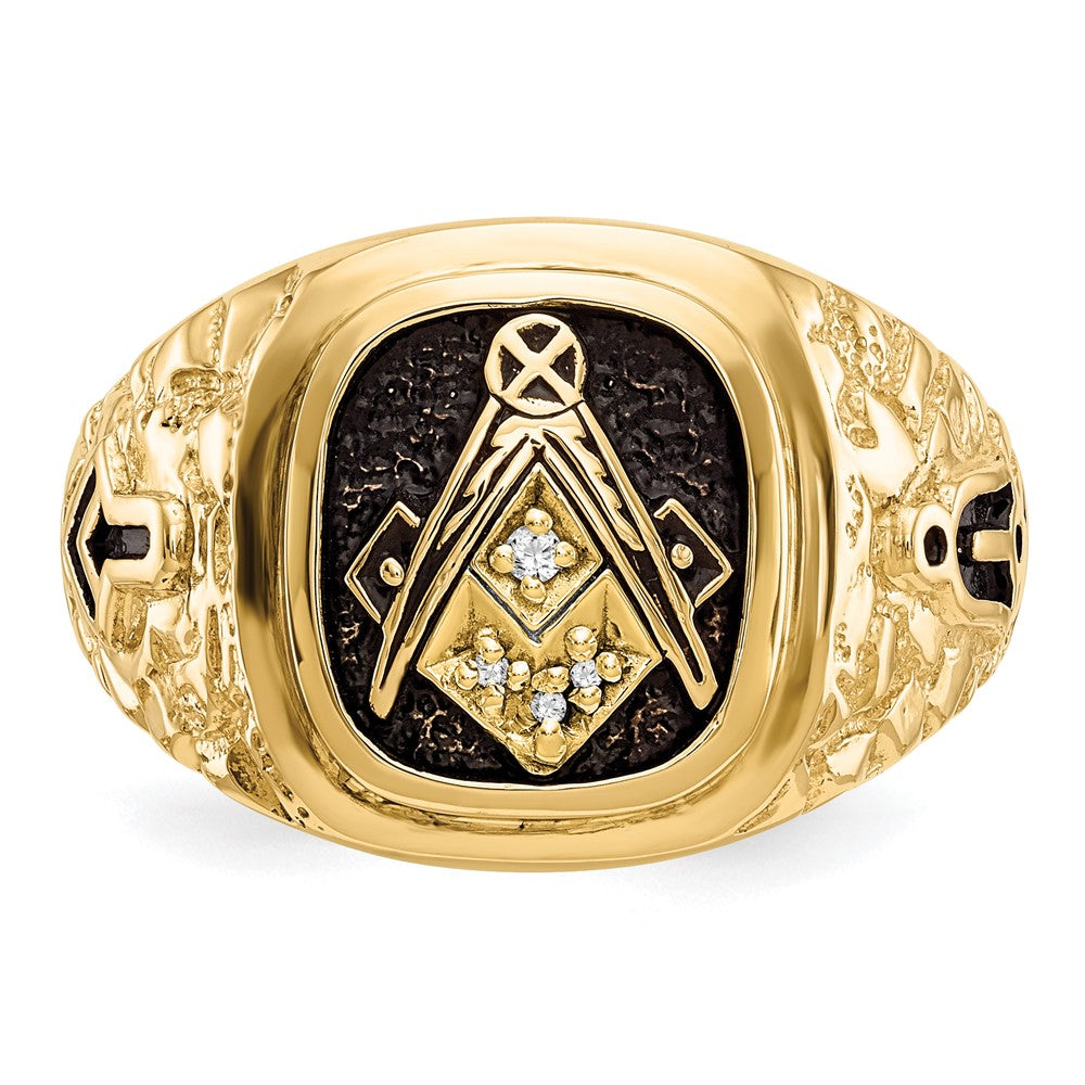 Exclusive 10K Polished Nugget-Textured Masonic Ring with AA Quality Diamonds
