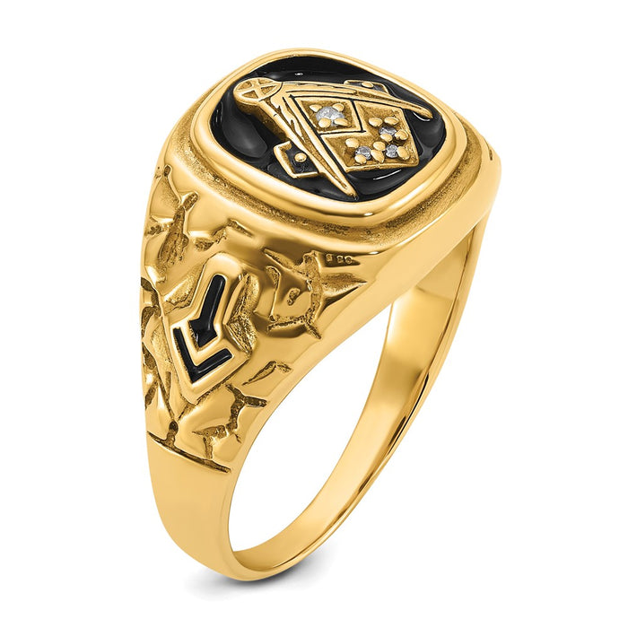 Exclusive 10K Polished Nugget-Textured Masonic Ring with AA Quality Diamonds-6