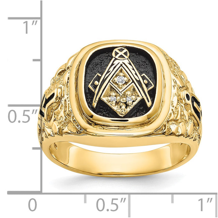 Exclusive 10K Polished Nugget-Textured Masonic Ring with AA Quality Diamonds-8