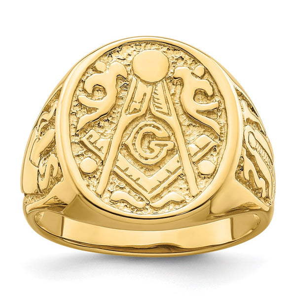 10K Men's Polished Grooved Masonic Ring