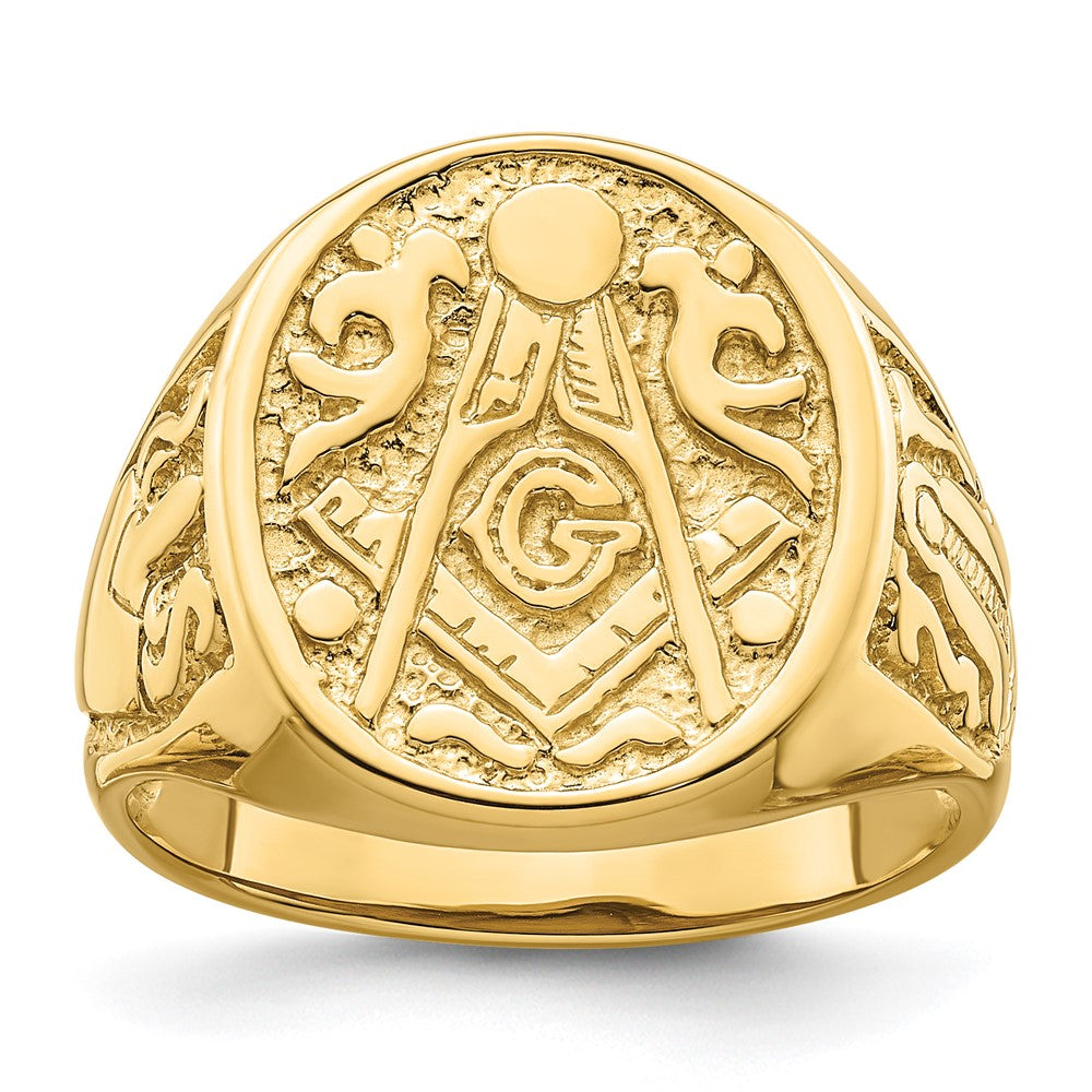 Exclusive 10K Men's Polished Grooved Masonic Ring - Stylish and Affordable!
