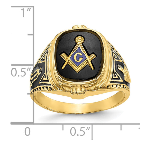 10K Men's Masonic Ring with Onyx Stone