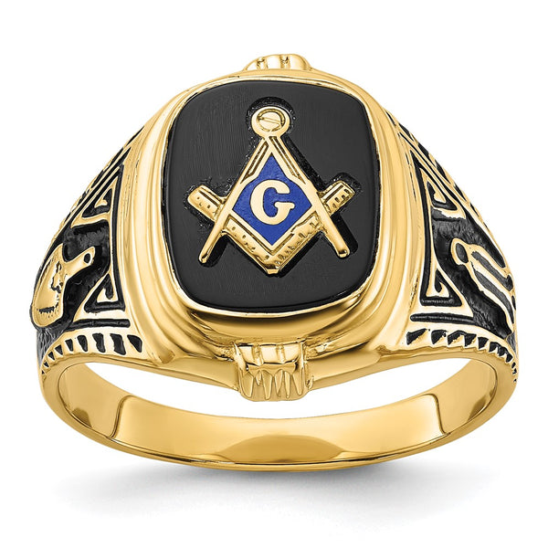 10K Men's Masonic Ring with Onyx Stone