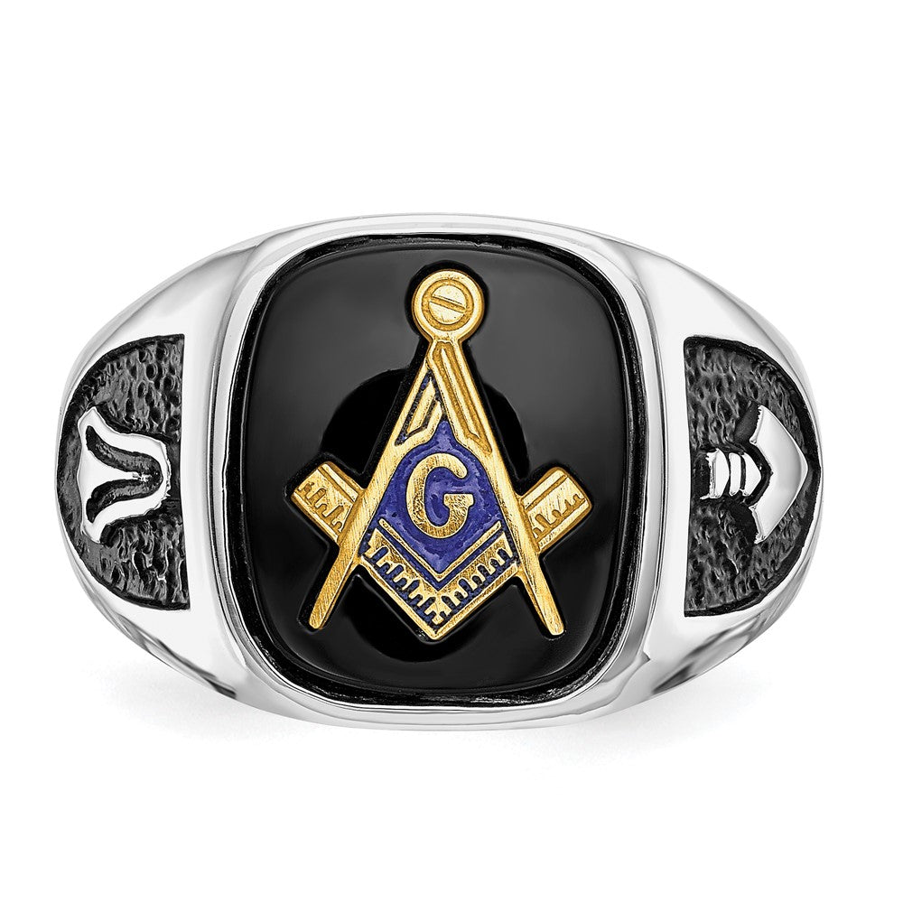 Exclusive 10K White Gold Masonic Ring with Onyx Accents - Stylish & Affordable