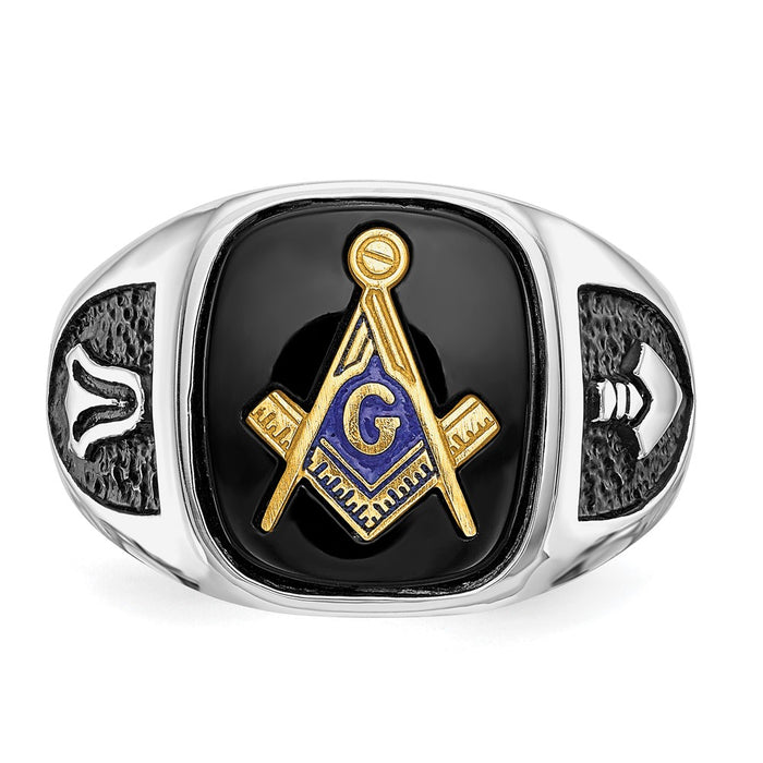 Exclusive 10K White Gold Masonic Ring with Onyx Accents - Stylish & Affordable-4