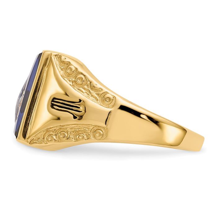 Exclusive 10K Men's Masonic Ring - Polished & Antiqued with Imitation Blue Spinel-3