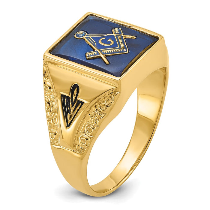 Exclusive 10K Men's Masonic Ring - Polished & Antiqued with Imitation Blue Spinel-6