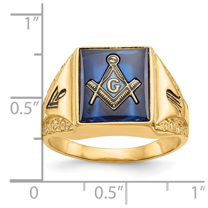 Exclusive 10K Men's Masonic Ring - Polished & Antiqued with Imitation Blue Spinel-8