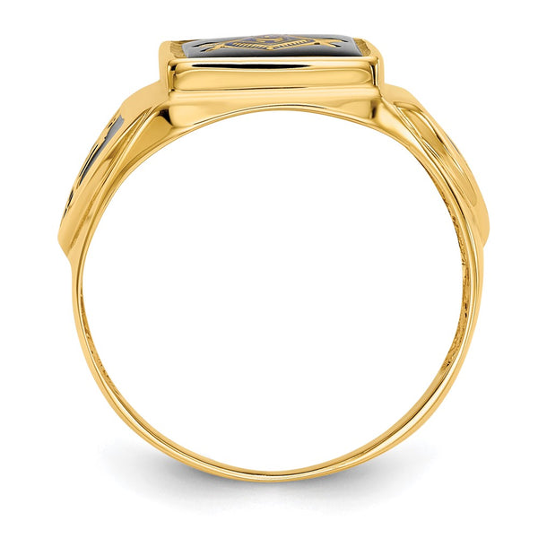10K Men's Onyx Masonic Ring - Polished Antiqued