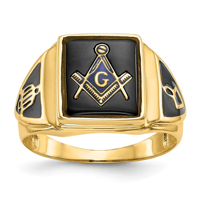 Exclusive 10K Men's Onyx Masonic Ring | Stylish Polished & Antiqued Finish-1