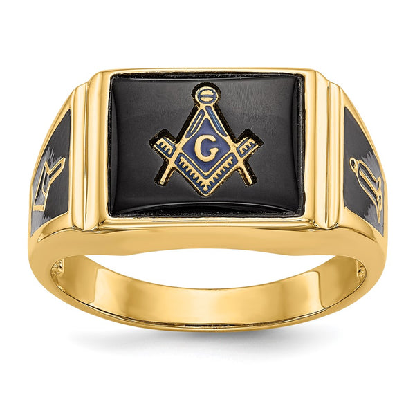 10K Men's Masonic Ring with Onyx Inlay