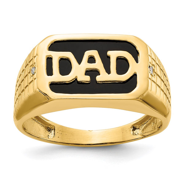 10K White Gold Dad Ring with Diamonds & Onyx