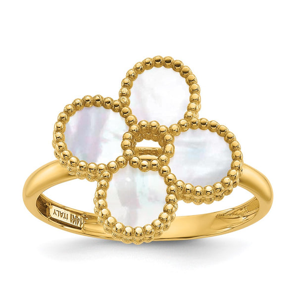 Herco 14K Gold Floral Ring with Mother of Pearl