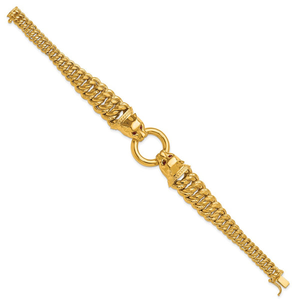 Herco 14K Gold Panther Bracelet 7.75" - Red CZ Gemstone