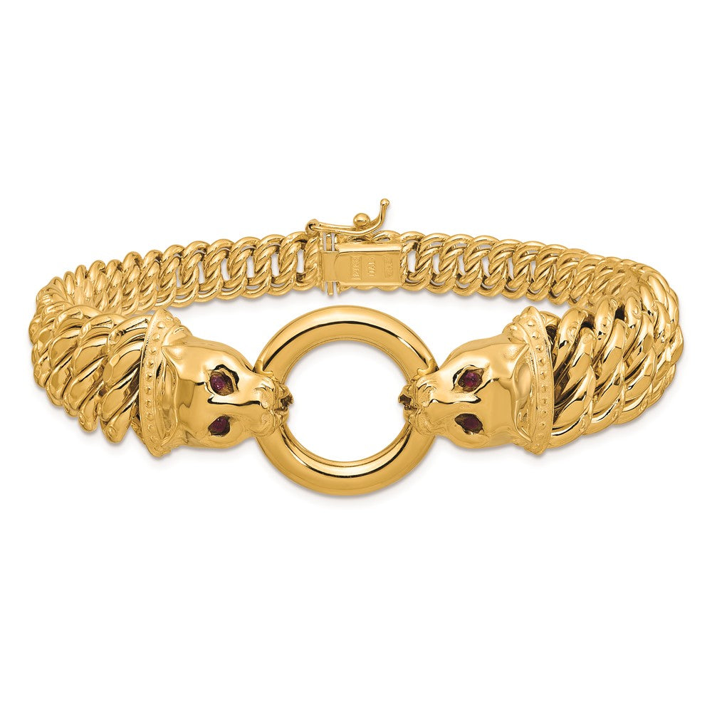 Exclusive Herco 14K Gold Panther Bracelet 7.75" - Stylish Red CZ Gemstone