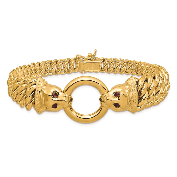 Exclusive Herco 14K Gold Panther Bracelet 7.75" - Stylish Red CZ Gemstone-3