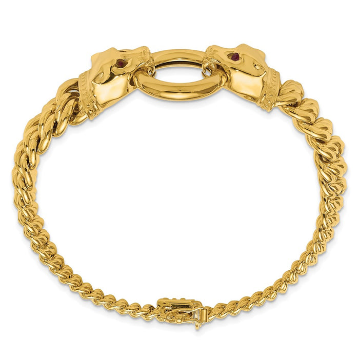 Exclusive Herco 14K Gold Panther Bracelet 7.75" - Stylish Red CZ Gemstone-4