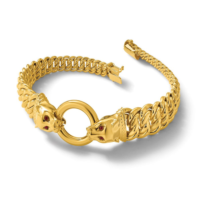 Exclusive Herco 14K Gold Panther Bracelet 7.75" - Stylish Red CZ Gemstone-6