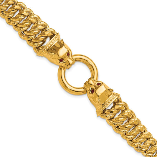 Exclusive Herco 14K Gold Panther Bracelet 7.75" - Stylish Red CZ Gemstone