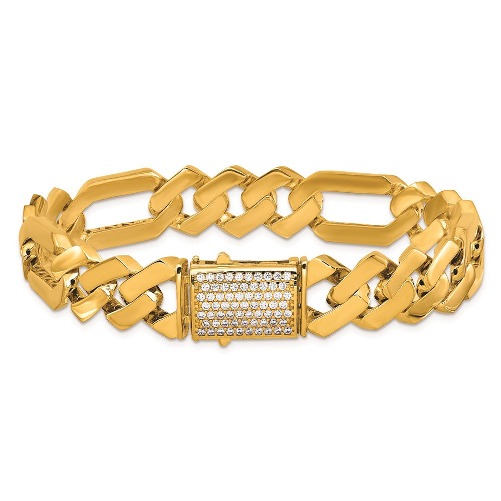 Exclusive 14K Gold Polished CZ Bracelet - 12.3mm Fancy Link, Stylish Value!