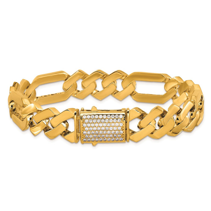 Exclusive 14K Gold Polished CZ Bracelet - 12.3mm Fancy Link, Stylish Value!-3