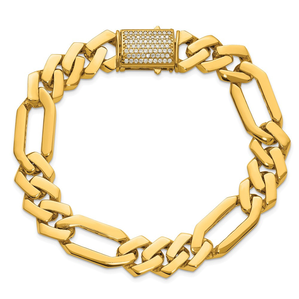 Exclusive 14K Gold Polished CZ Bracelet - 12.3mm Fancy Link, Stylish Value!