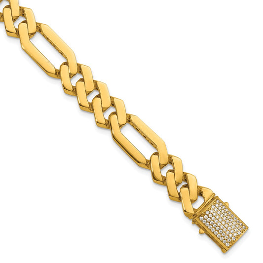 Exclusive 14K Gold Polished CZ Bracelet - 12.3mm Fancy Link, Stylish Value!