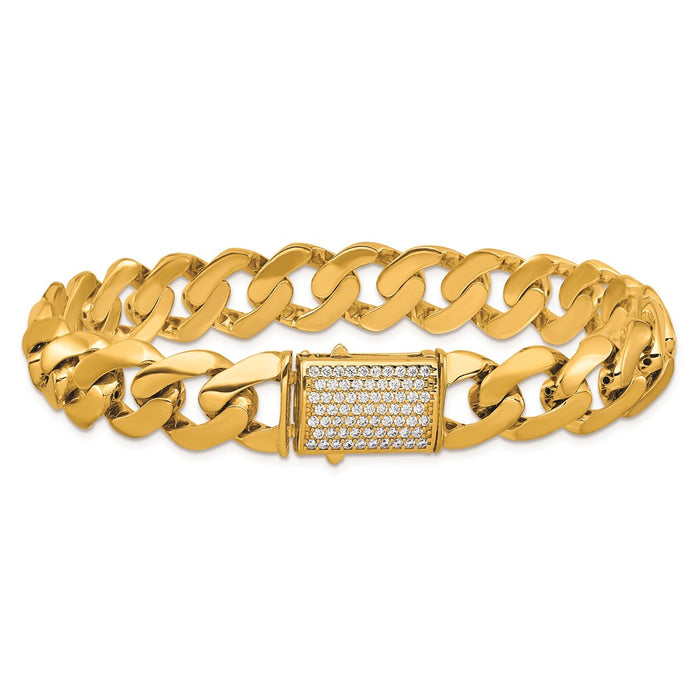 Buy Stylish 14K Gold 12mm CZ Curb Link Bracelet - 8.5 Inches, Luxury Value-3