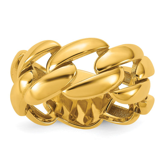 High-Quality 14K Gold Polished 9.75mm Curb Link Band Ring - Stylish Value!