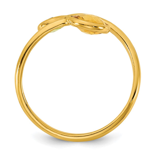 14K Gold Polished Bypass Ring with Peridot & Citrine Circles