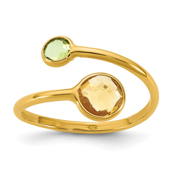 14K Gold Polished Bypass Ring with Peridot & Citrine Circles