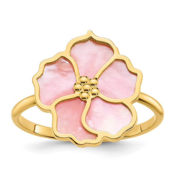 Herco 14K Gold Polished Pink Mother of Pearl Flower Ring