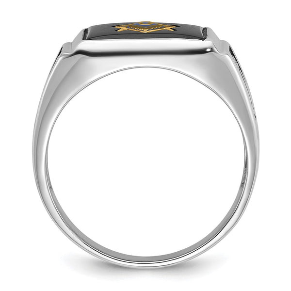 10K White Gold Men's Masonic Ring with Onyx Accents
