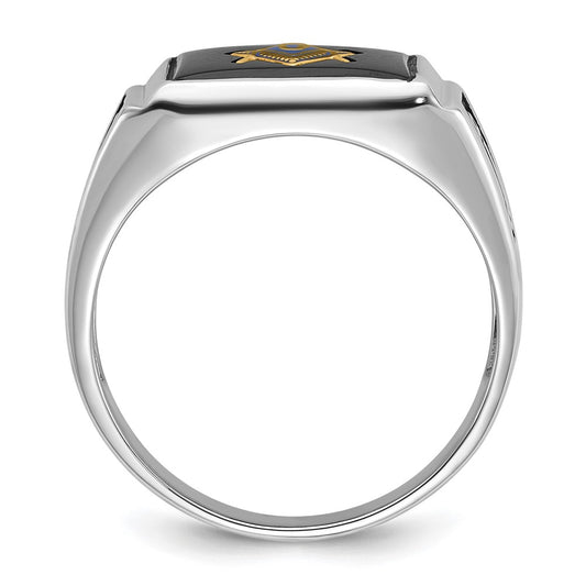 Buy Exclusive 10K White Gold Men's Masonic Ring with Onyx Accents, Stylish Design