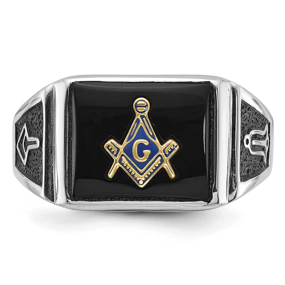 Buy Exclusive 10K White Gold Men's Masonic Ring with Onyx Accents, Stylish Design