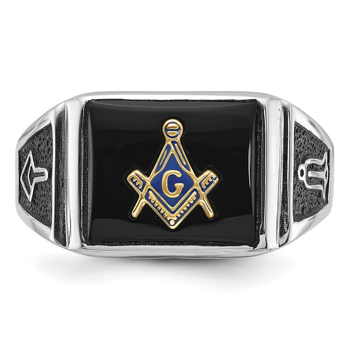 Buy Exclusive 10K White Gold Men's Masonic Ring with Onyx Accents, Stylish Design-4